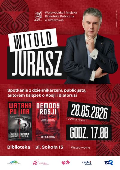 Grafika promująca spotkanie z Witoldem Juraszem